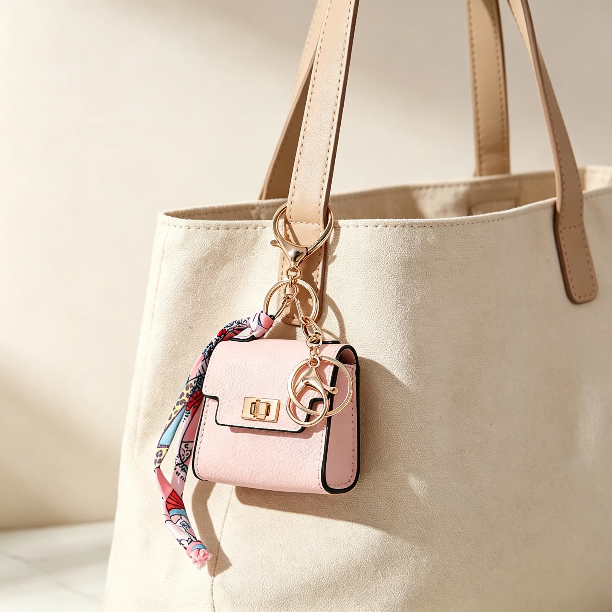 Mini Bag Charm, Cute Keychain for Women, Small Purse Pendant for Handbag, Fits AirPods & Lipstick