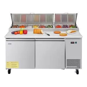 VEVOR 67W Commercial Refrigerator, Pizza Prep Refrigerated Table, 20 Ultra Wide Countertop Food Prep Worktable, 20.3 Cu. Ft Single Door Salad Prep Fridge, 9 Pans Pizza Make Worktop with Cutting Board
