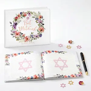 Bat Mitzvah Guest Book Jewish 13th Birthday Party Custom Guestbook for Girls  Floral Sign in Photo Album for Judaism Bat Mitzvah 13th Birthday Party Signature Memory