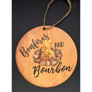 Bonfires and Bourbon 4" wooden circle ornament
