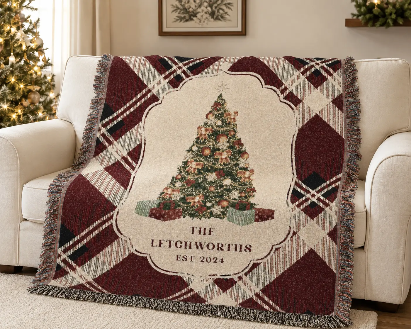 Christmas Tree Woven Blanket | Personalized Plaid Holiday Throw