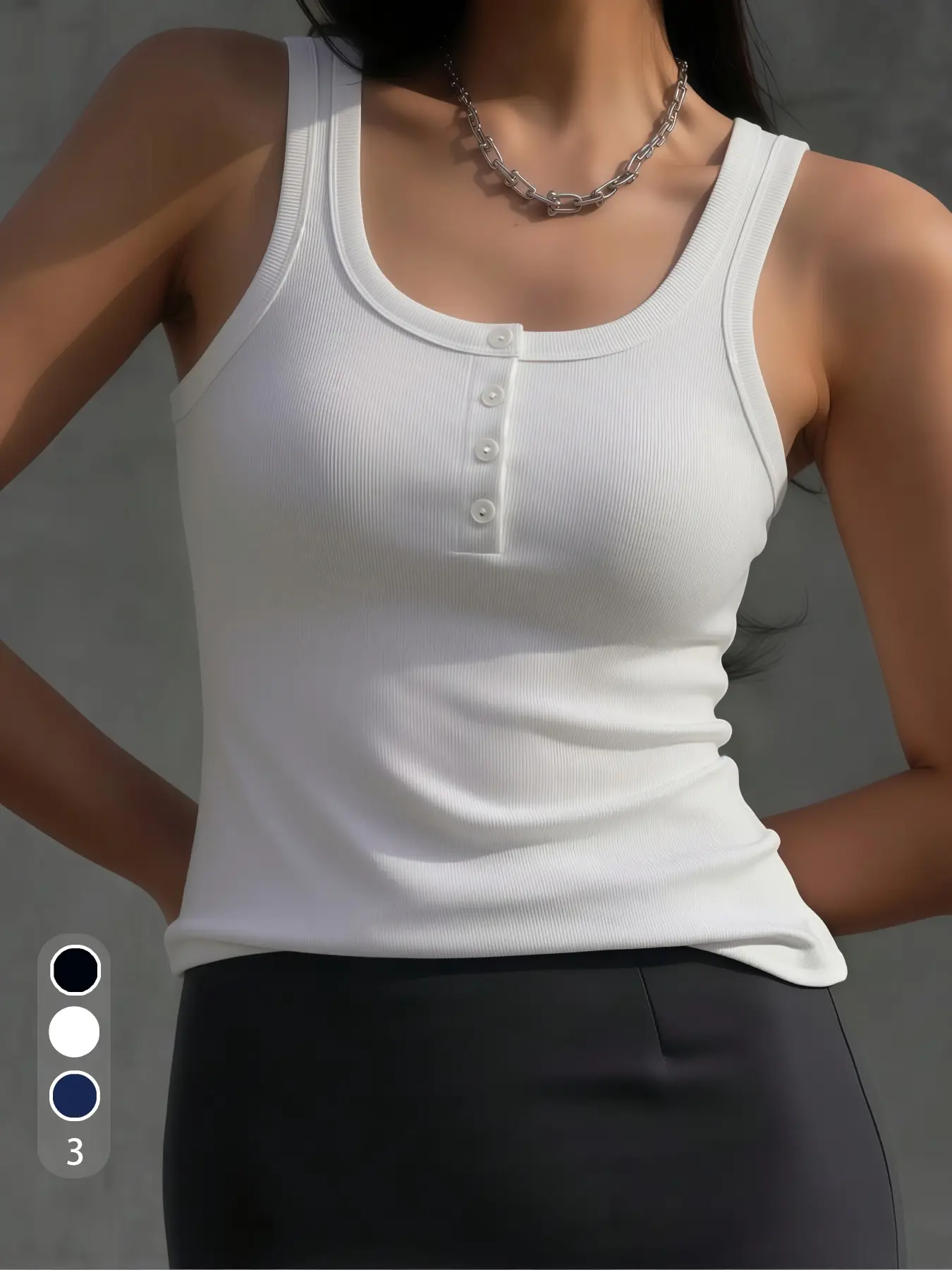 Women's Ribbed Henley Tank Top | Wide Straps Slim Fit Sleeveless Top | Casual Basic for Spring/Summer Womenswear