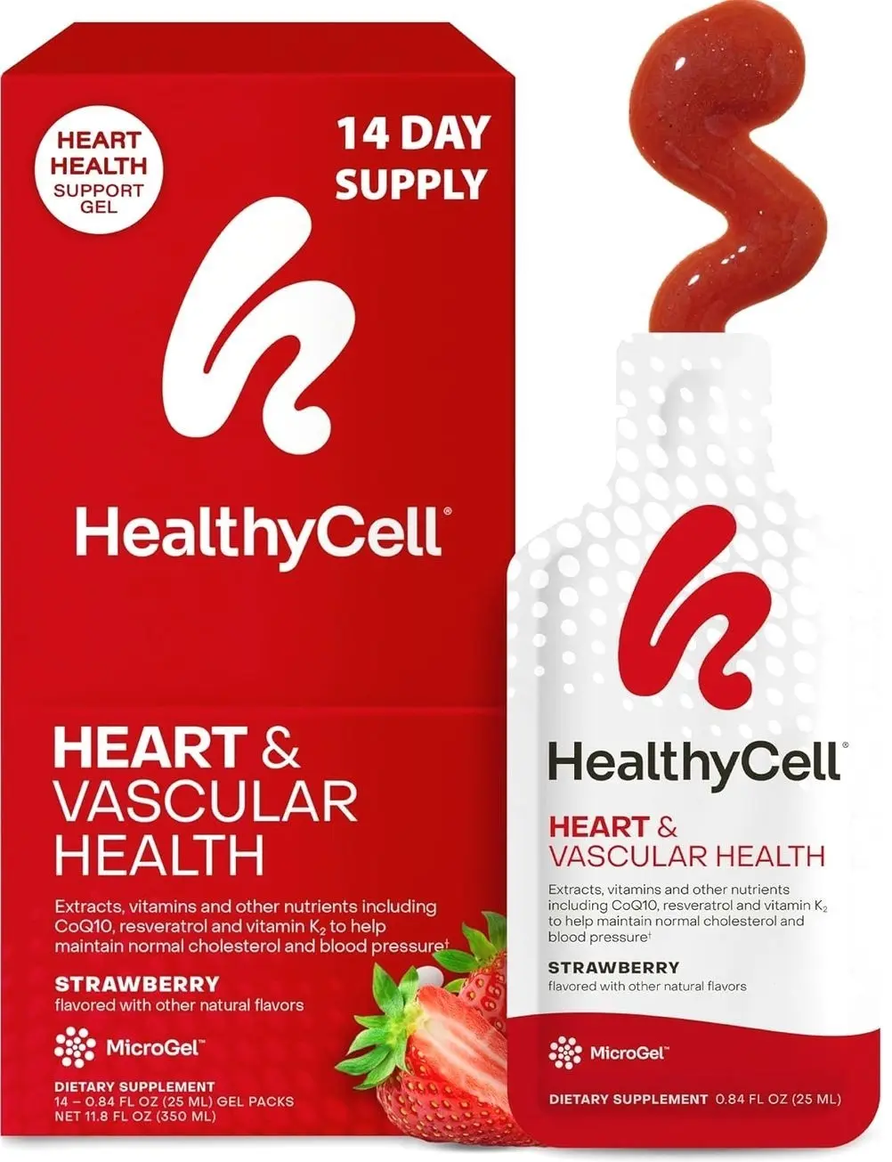 Healthycell Heart & Vascular Health Daily Liquid Supplement - Cardiovascular Support with Beet Root Powder, Resveratrol, CoQ10, Omega-3 & Vitamin K - 14 Gel Packs