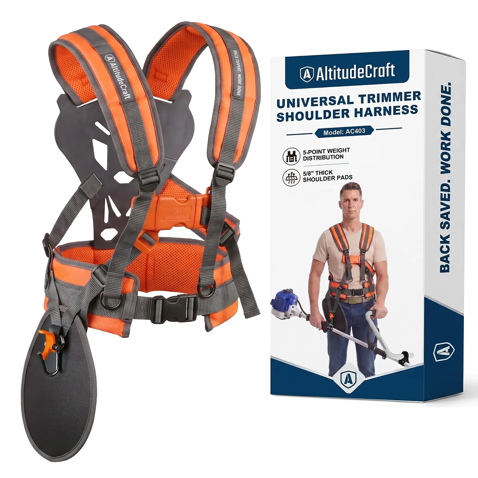 Patented Weed Eater Handle Extension + Universal String Trimmer Shoulder Harness for Weed Wacker, Weed Eater & Brush Cutter, Adjustable Ergonomic Lawn Care Support Strap Reduces Arm & Back Fatigue for Yard Work