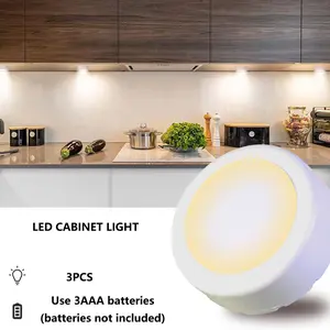 3pcs Mini LED Cabinet Light, Warm Touch Lamp, Mini Night Light, Battery Operated (batteries Not Included), Under-Cabinet Lighting