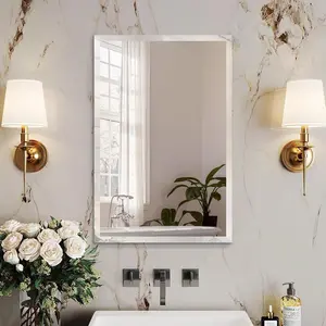 Rectangle Bevelled Frameless Mirror - Wall Mirror 30” x 40”, Shatterproof Modern Bathroom Mirror for Gym, Bathroom Vanity, Entryways with Bevelled Edge, Horizontally or Vertically