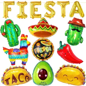 Fiesta Party Decorations SetBig Taco Party Decorations Set - Pack Of 15Fiesta Taco Llama Cactus Avocado Chili Sombrero Balloons For Mexican Party DecorationsMexican Theme Baby Shower Decorations
