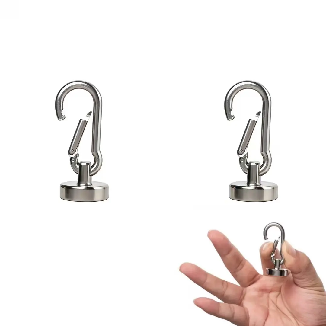 Magnet Hooks Heavy Duty, Heavy Duty Magnetic Hook, with Maximum Pulling Force of 48 Pounds, Powerful Neodymium Magnet, with Rotating Snap Ring, Suitable for Hanging in Study, Kitchens, Cruise Cabins