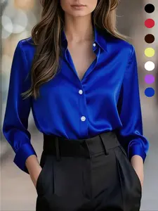 Fashionable women's casual and versatile Smooth satin long-sleeved fitted blouse shirt for commuting Fashionable women's casual and versatile Smooth satin long-sleeved fitted blouse shirt for commuting