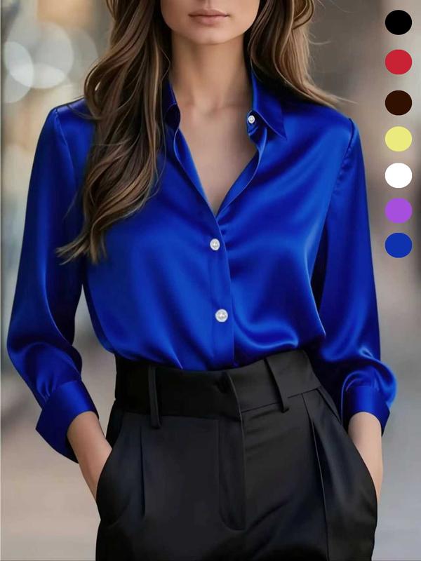 Fashionable women's casual and versatile satin long-sleeved shirt for commuting