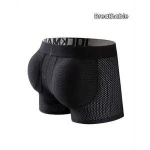 [Comfy Padded Mesh Boxers Briefs] JOCKMAIL Men's Boxers Briefs Underwear, Mesh Breathable Comfy Padded Underwear Boxer With Hip Pad Buttocks, Men's Sexy Underwear  Socks Fabric solid color brief