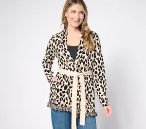 Denim & Co. Signature Regular Jaquard Fringe Cardigan