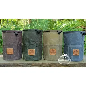 Handcrafted Waxed Canvas Cedar Bucket Bag with Outside Pockets