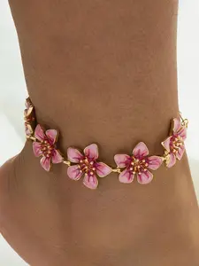 Handmade Gradient Tie-Dye Five-Petal Flower Anklet, Fashionable Jewelry for Vacation, Travel, Dates, Daily Wear, Elegant Women's Accessory