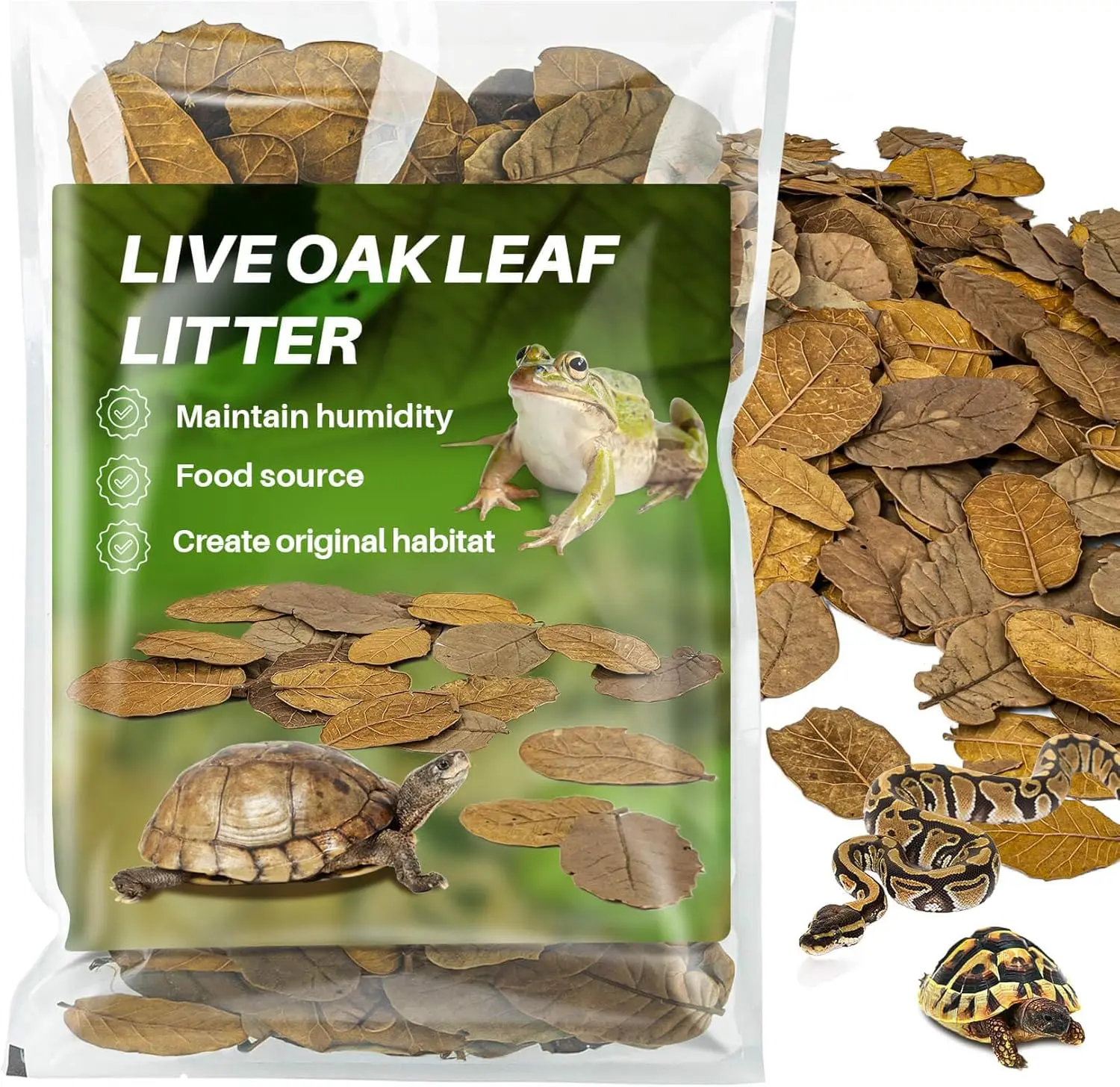 5 oz Dry Natural Whole Oak Wood Leaf Litter Substrate - Rustic Classic Tropical Bedding for Reptiles, Amphibians, Isopod Terrarium Premium Bioactive Enclosure Forest Floor Habitat