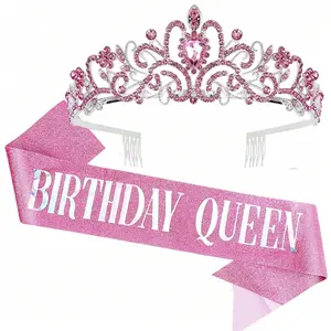 2pcs Birthday Crown Set for Girls, Waist Belt and Headpiece, Perfect Gift for Women and Girls, Party Accessories, Elegant Crown Design, Hgjd-Mhqu-001
