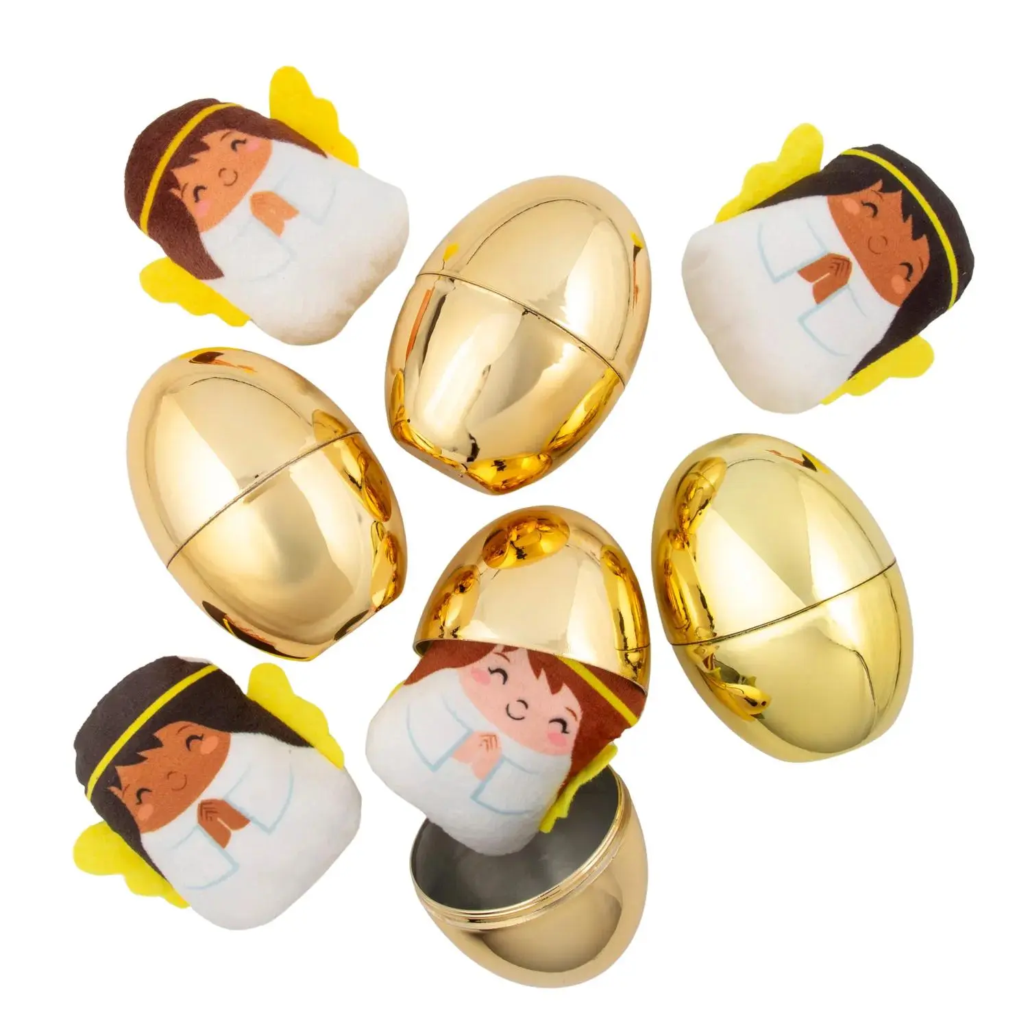 4" Colorful Plastic Religious Easter Eggs with Mini Stuffed Angel - 24-Piece Faith-Inspired Home Decor for Religious Events, Indoor Festive & Party Home Supplies