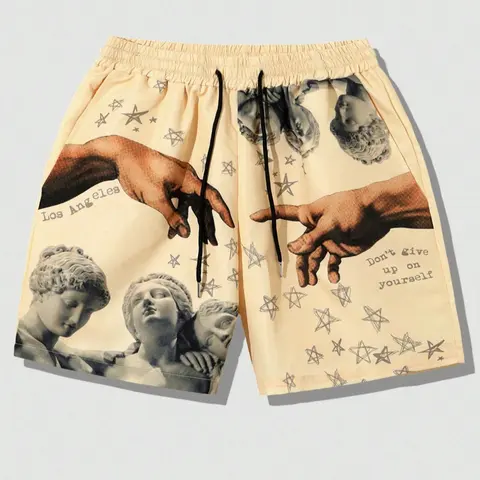 Men's Colorblock Star Print Drawstring Waist Shorts, Regular Fit Casual Comfy Shorts for Summer, Men's Bottoms for Daily Wear, Fashionable Summer Shorts, Graphic Shorts