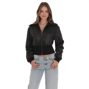 Cinched Faux Leather Bomber Jacket