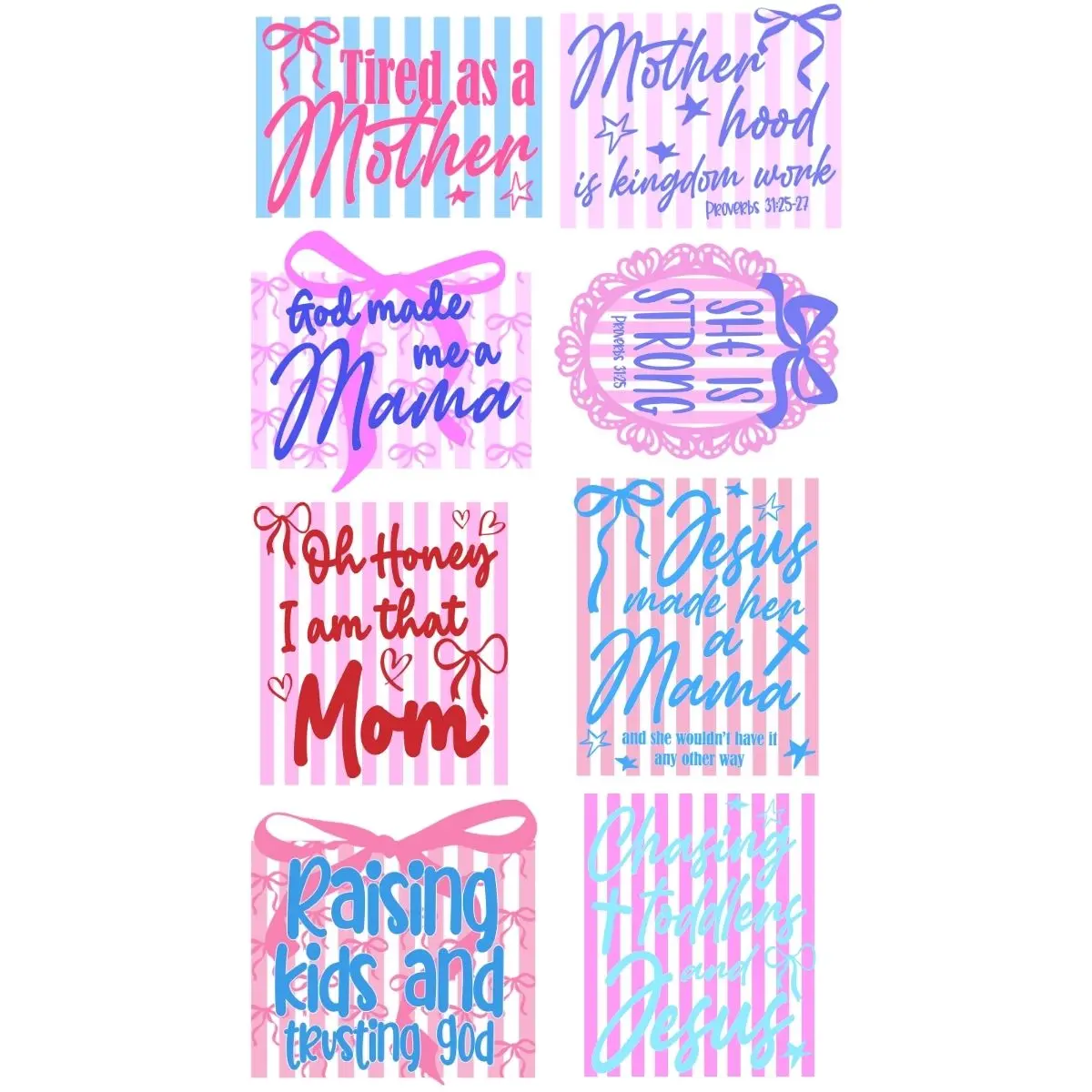 Preppy Striped Mama Coquette premade DTF gang sheet- 8 prints,  Womenswear Garment Graphic Shirt Tshirt Streetwear