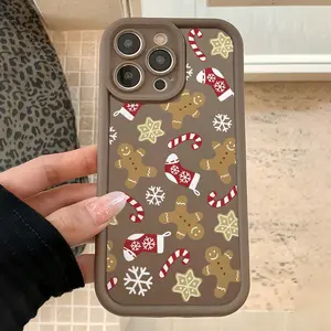 Christmas Cane & Gingerbread Man Tpu Anti-Drop Case for iPhone Models, Perfect Gift for Women, Girls, Boyfriends, and Friends