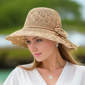 🌞🌊Vacuum-Packed Vacay Queen🌊🌴Breathable Foldable Sun Hat for Women Crochet-Lace Wide Brim Beach Hat | Machine-Wash Ready # VacationCore # BeachHair # SpringBreak2025