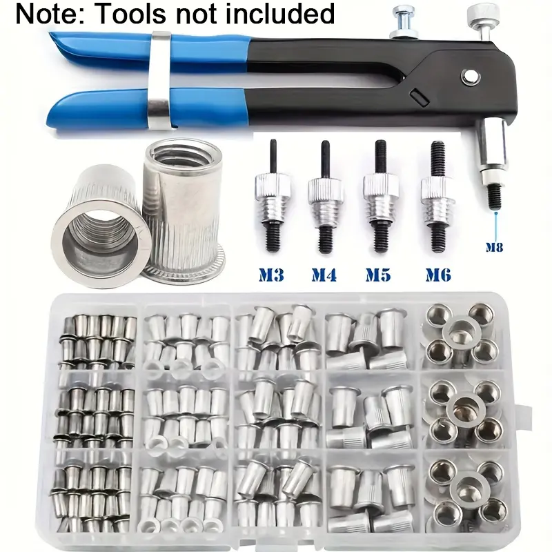 Stainless Steel Screw Kit M3-M12, Polished Surface, Partial Thread Coverage, Right Hand Threads, Flat Head Inserts, Nuts, 165 Piece Set Hardware