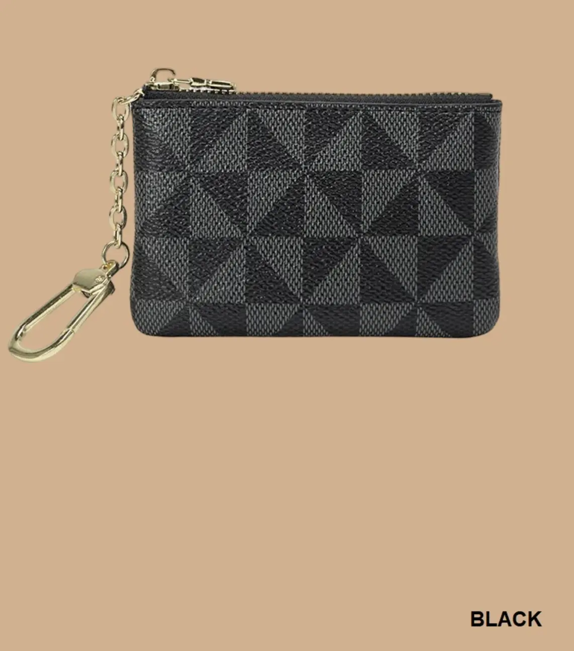 Monogram vegan leather keychain coin card holder BLACK