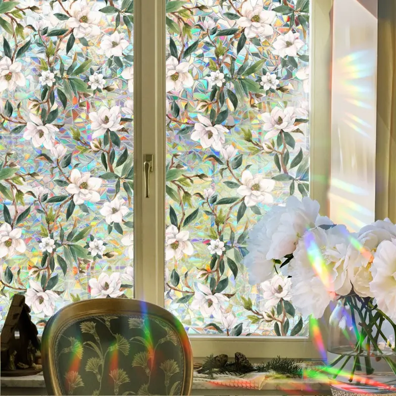 43cmx100cm Retro Flower Stained Glass Self Adhesive Film - Removable Decor & Privacy 2-in-1 Glass Sticker, Sun Blocking Vinyl Wall Sticker for Living Room, Renter Friendly Decoration Items, Household Decoration Supplies