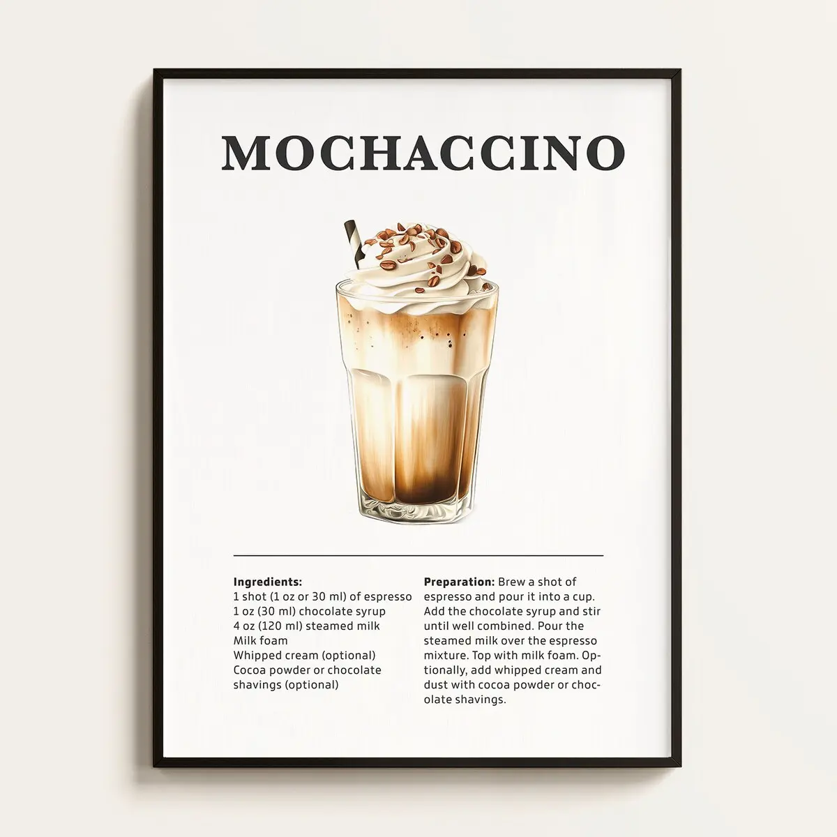 Mochaccino Poster – Coffee Drink Recipe Wall Art, Cafe Decor, Barista Art Print, Coffee Lover Gift, Unframe
