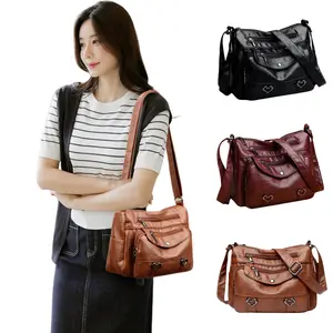 Stylish Multi-Pocket Crossbody Bag Shoulder Bag with Adjustable Strap PU Fabric Black Brown Wine Red for Everyday Use