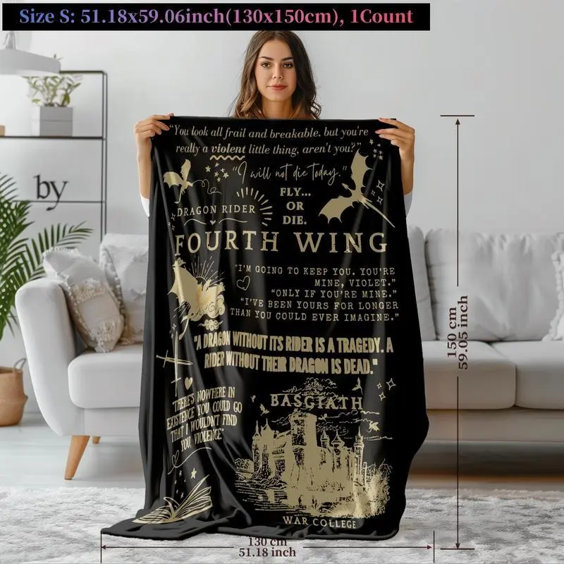 Fourth Wing Dragon Rider Quote & Letter Pattern Flannel Throw Blanket - Soft, Comfortable, Warm, Wrinkle Resistant - for Home Sofa Decor & Napping, Travel Use