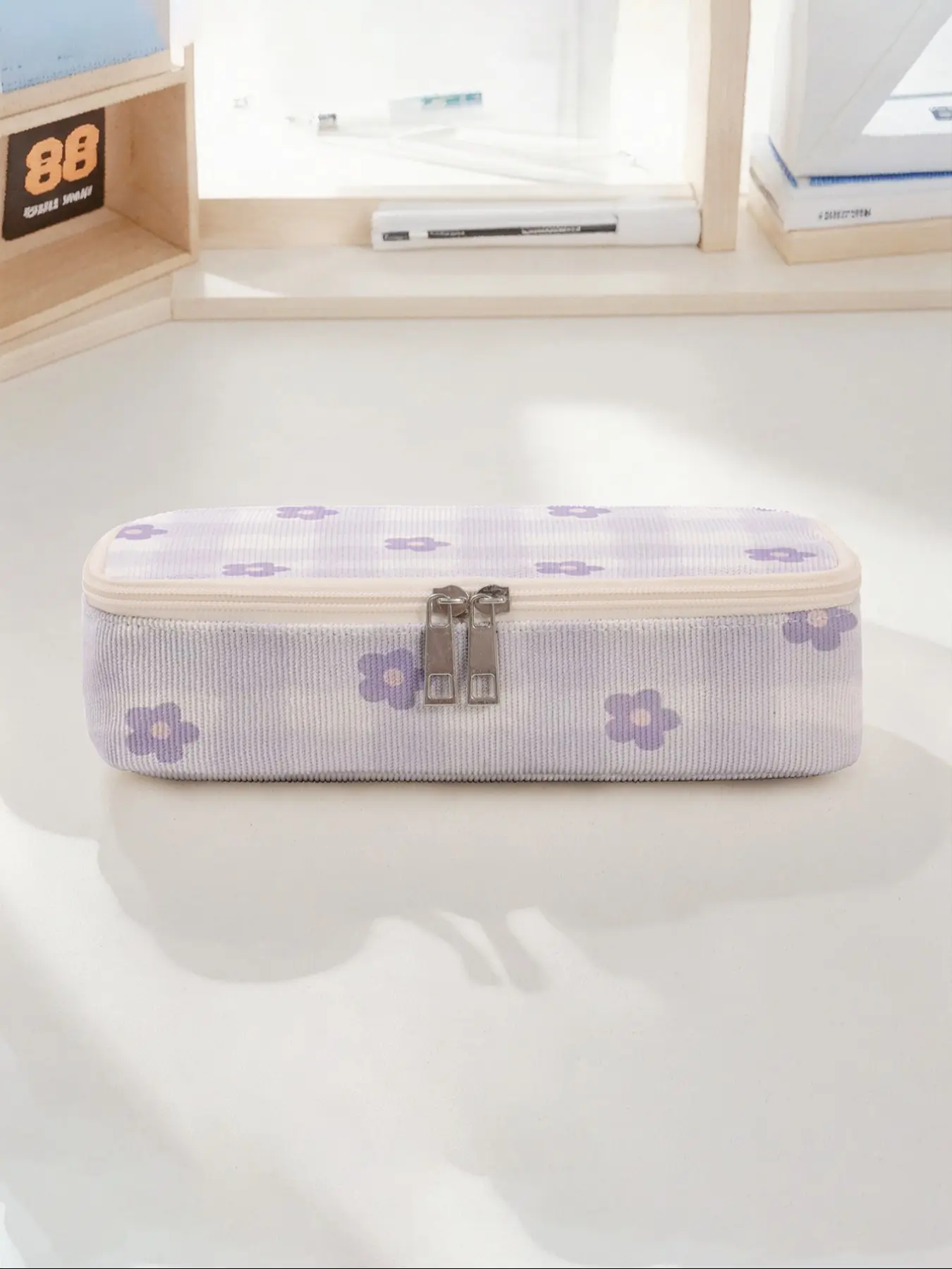 Cartoon Floral Pattern Large Capacity Pencil Case, Durable Multi-Functional Storage Bag, Portable Convenient Zipper Closure Organizer for School Office Supplies