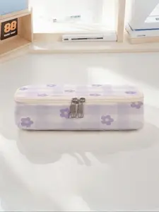 Cartoon Floral Pattern Large Capacity Pencil Case, Durable Multi-Functional Storage Bag, Portable Convenient Zipper Closure Organizer for School Office Supplies