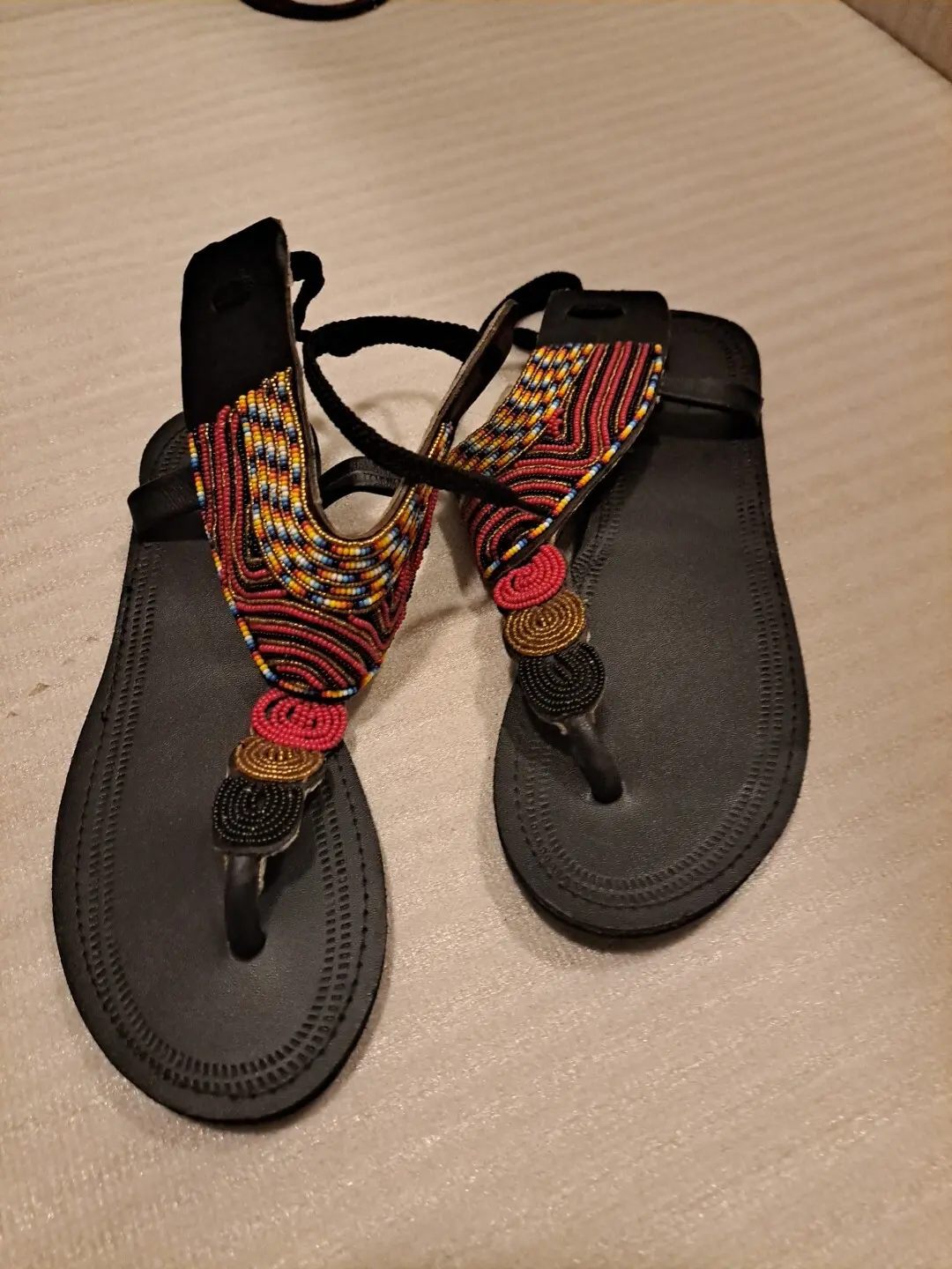 African leather Masai/Maasai Handmade beaded Sandals Sz US 7.5 multicolored 002