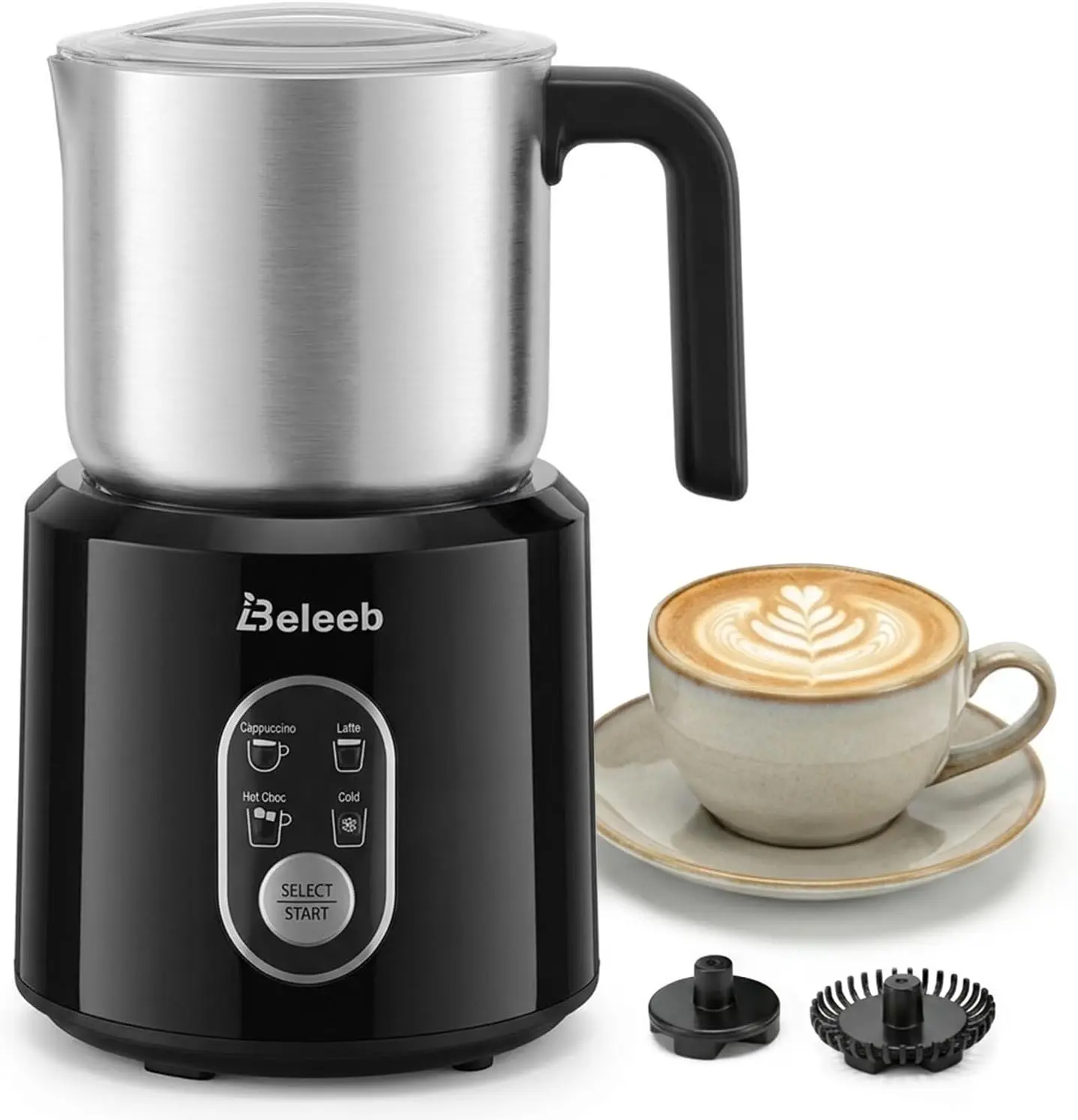 Detachable Milk Frother and Steamer Hands-Free Froth & Clean 11.8oz Dishwasher Safe Stainless Steel Jug 4-in-1 Electric Automatic Hot/Cold Foamer Hot Chocolate Maker for Latte Cappuccino