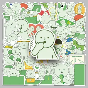 50PCS Cute and Adorable Green Little People Series Stickers, Suitable for Faith Based Designs Such As Scrapbooks, Diaries, Laptops, Water Bottles, Cars, Etc., Gifts with Positive Information