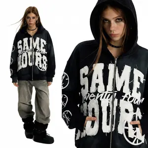 Classic Black Y2K Hoodie Unisex Half Zip Letter Print Motocross Streetwear Pullover Man Menswear Casual Graphic Long Long Sleeves Matching Patchwork Sweatshirts Tops