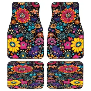 Car Floor Mats Universal Car Interior Accessories Ethnic Retro Pattern Polyester Fiber Car Floor Mat 4 Pieces Washable Non Slip Car Decor Vehicle Carpet Automotive Interior Decoration