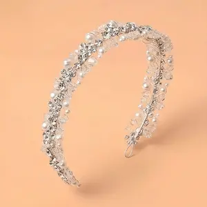 Pearl Rhinestone Flower Alloy Hair Hoop, Sweet Cute Decorative Headband, Luxurious Versatile Bridal Accessory, Perfect for Daily Use and Parties