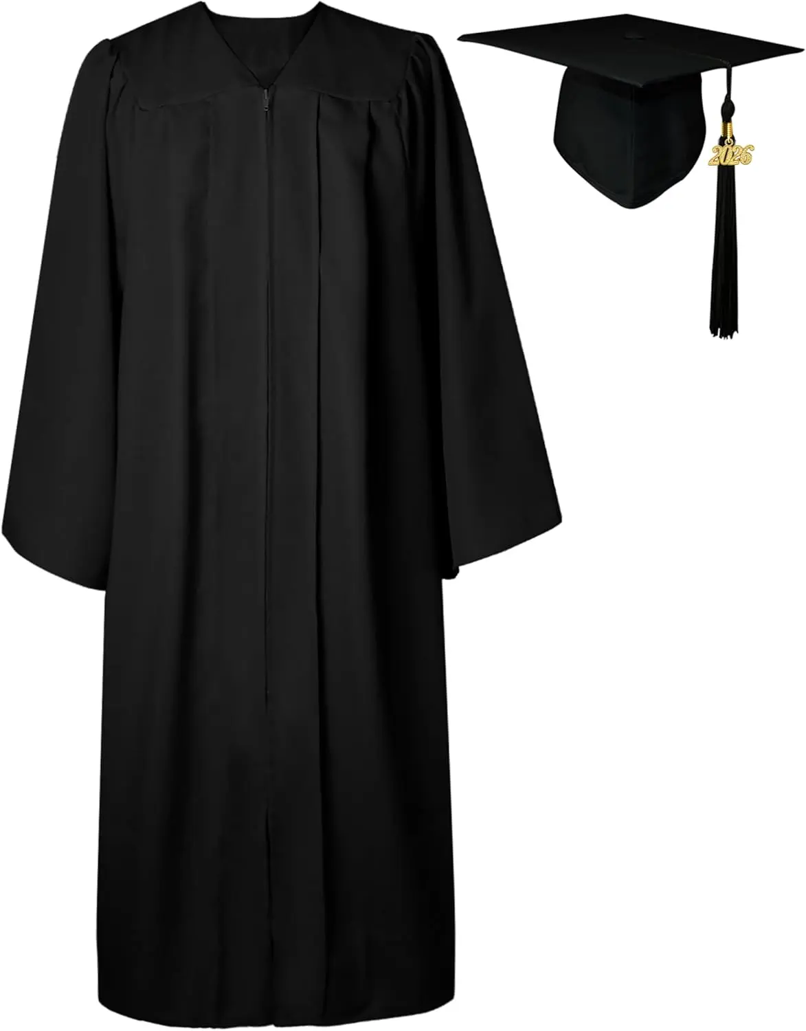 Men's Classic Matte Graduation Cap and Gown Set with Tassel - Black for High School Class of 2026, Bulk Orders Accepted