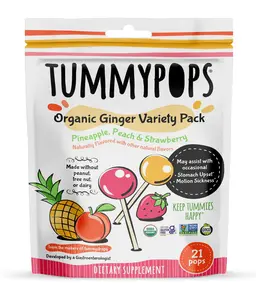 Tummypops Organic Ginger Variety Flavors Pack (Strawberry, Peach, & PIneapple), USDA Organic, Certified Gluten Free, Kosher, Vegan, Nothing Artificial, 21 Pops