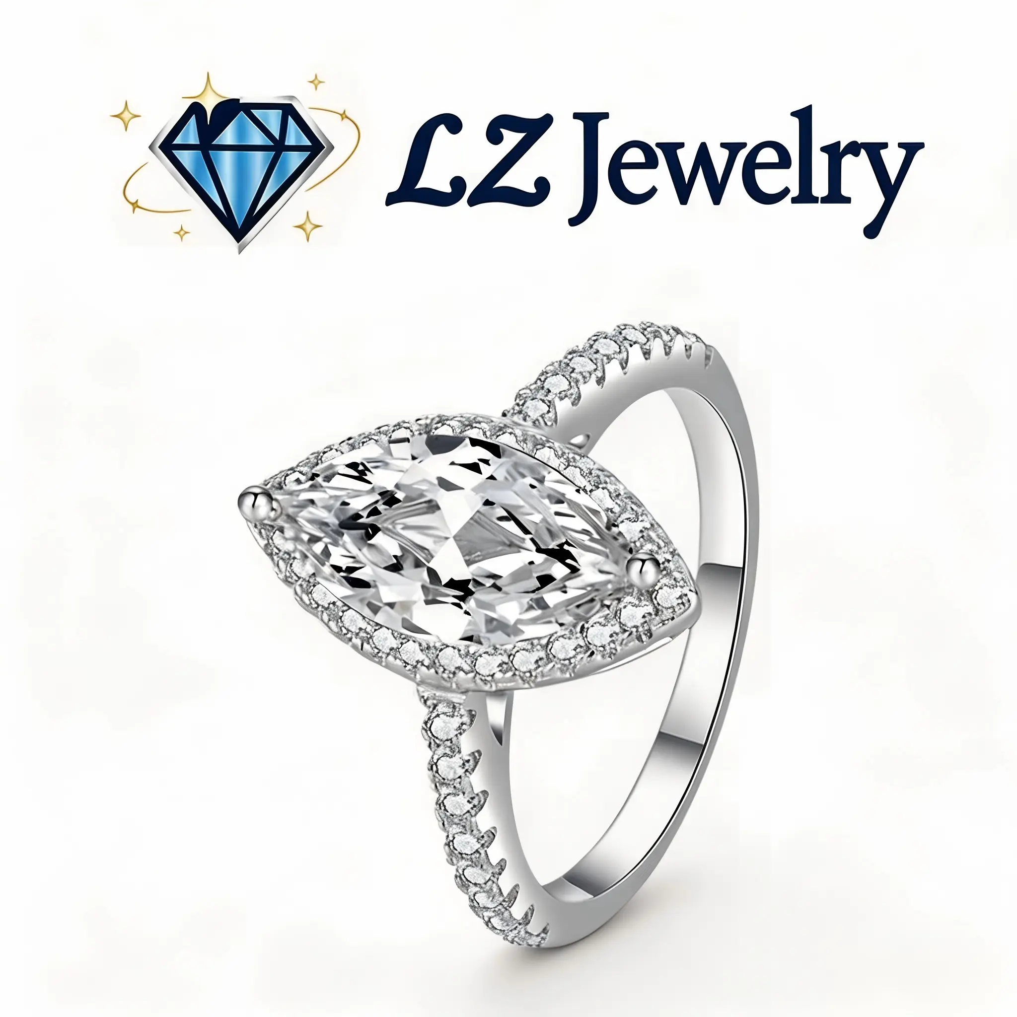 #92 (Marquise 1/2CT) 925 Sterling Silver Synthetic Moissanite Ring
