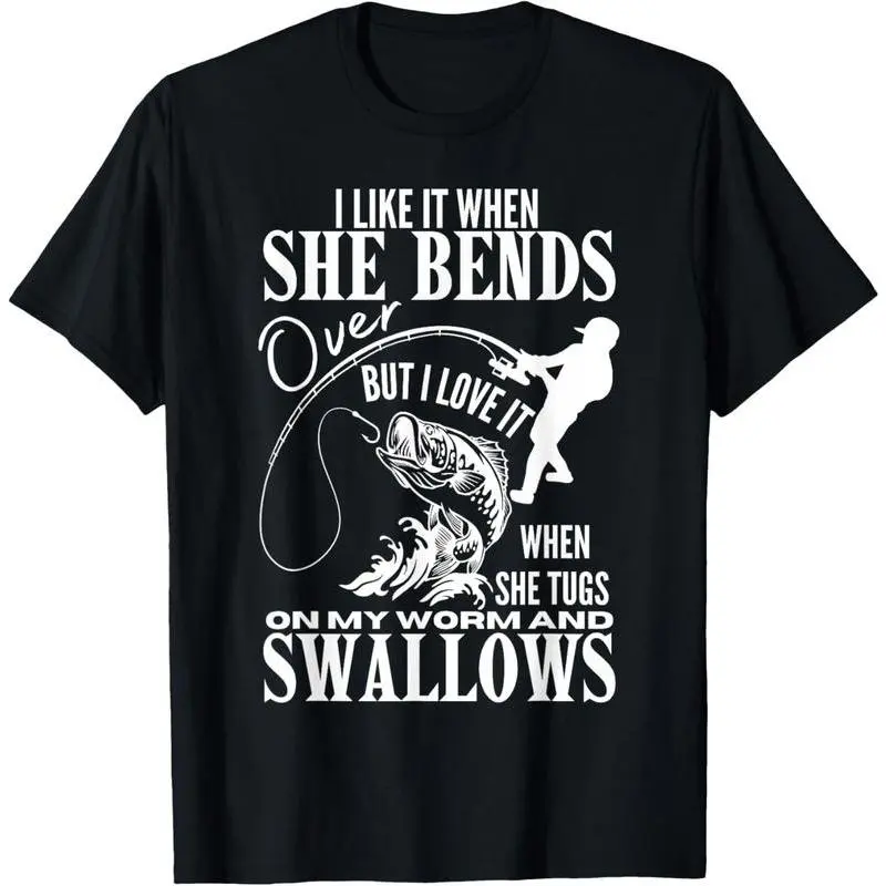 Funny Fishing Graphic Tee for Women with "I Like It When She Bends Over" Print - Casual Smooth Short-Sleeve Streetwear Tops, Tshirt, Soft