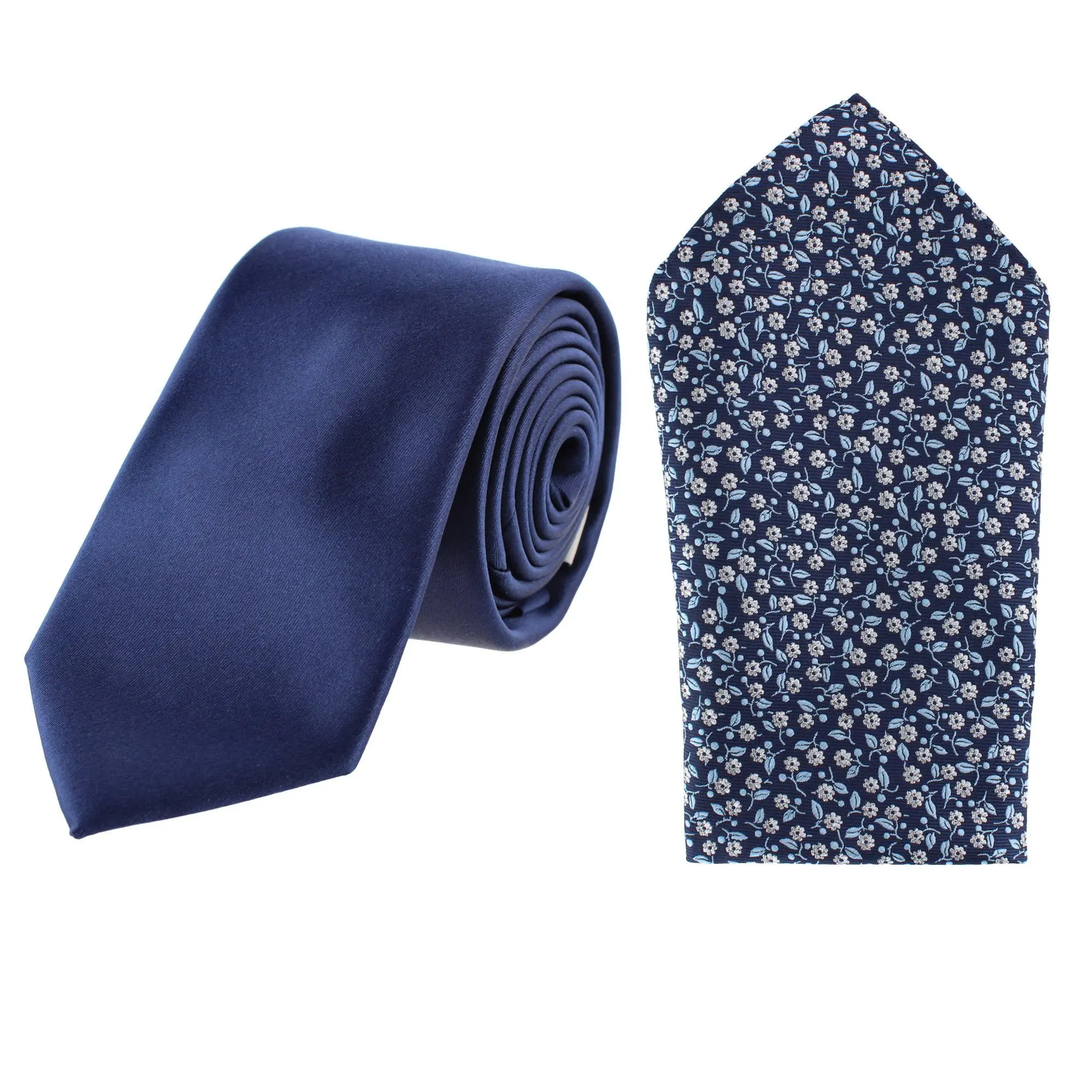 Essentials by Trafalgar Solid Necktie and Metallic Floral Pocket Square Set, Neckties