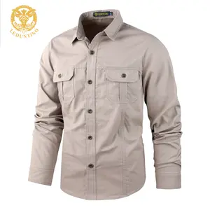 LEDUNTINO Men's 100% Cotton Long-Sleeved Button-Down Shirt With Double Shoulder Pockets, Made Of Pure Cotton, Classic Style TikTokShopHolidayHaul