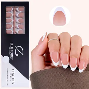 ELLIE YOUNG PRO-TIPS Short Almond White French Tips with Brown Base, 160pc Press-On Nails Kit – 16 Sizes, Matte Gel Acrylic Look, Soft Gel DIY Extensions, Nail Art DIY