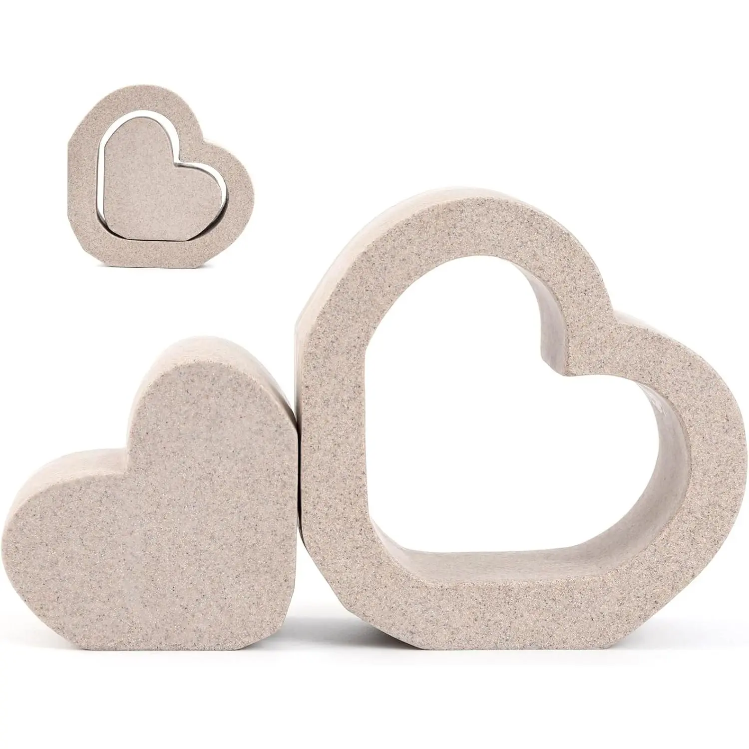2-Piece Smooth Resin Heart Statue Set - Modern Home Decor for Room, Shelf, Valentine's Day Couple Gifts, Anniversary Wedding Presents, Boxes