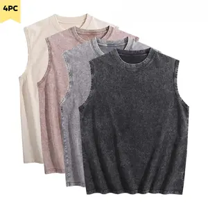 4 Pack Oversized Vests for Acid Washed Heavy Cotton Vintage Unisex Tee Loose Fit Short Sleeve Casual Streetwear Baggy Basic Tops Fash