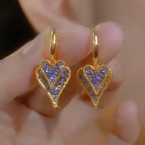 LisiZen Sparkling Coffee Diamond-Embedded Double-Layer Hollow Heart Earrings for Women 2026 New Stylish Premium Clip-On Earrings Elegant Fashion Jewelry DZEH5448